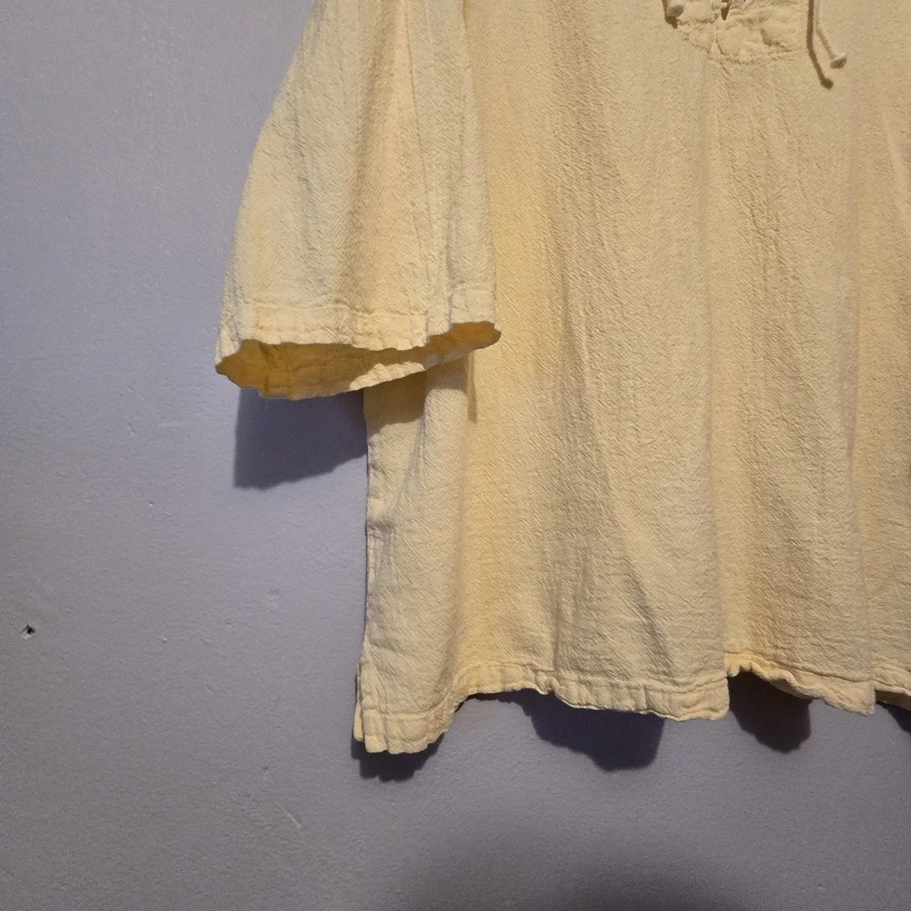 Cottonseed 100%‎ Cotton Lace Up Tunic Top Womens XXL Yellow USA Peasant Medieval